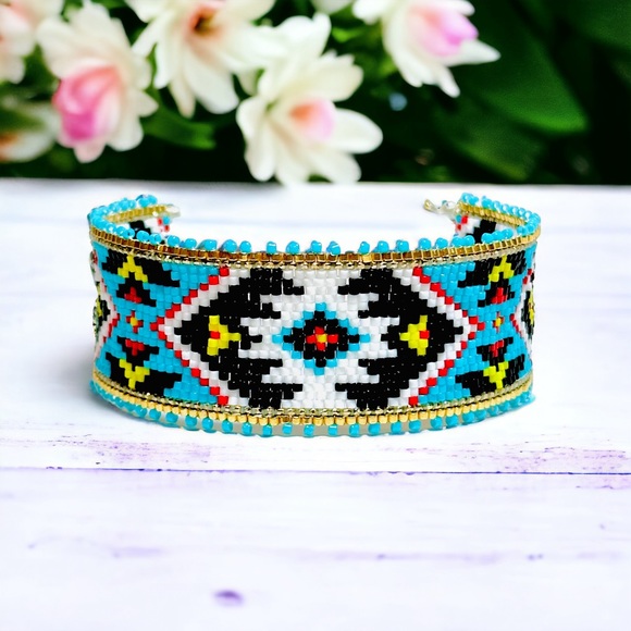 Native American Indian bracelet with Japanese seed beads Miyuki Delica - Picture 13 of 17